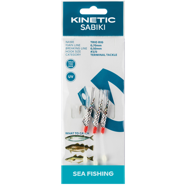 Kinetic sabiki trio forfang makrel/torsk, hvid/fla