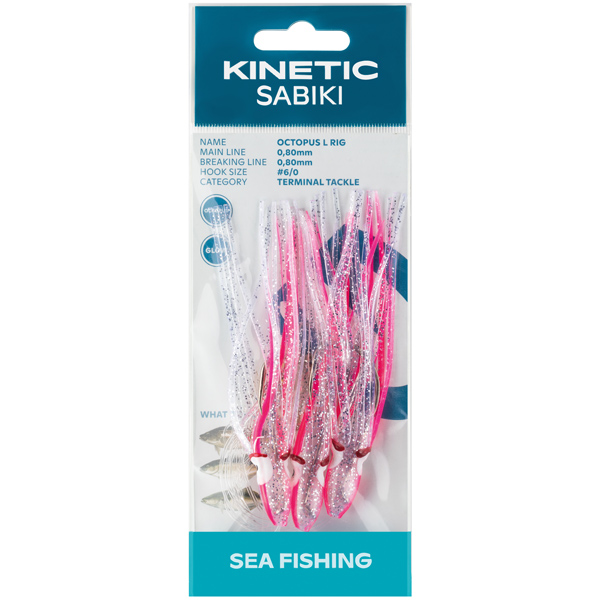 Kinetic sabiki blæksprutte torsk/sej, pink/glow