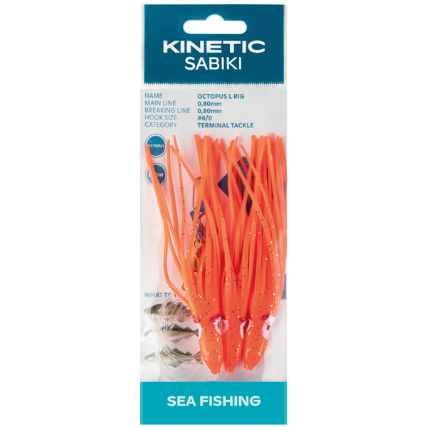 Kinetic sabiki blæksprutte torsk/sej, rød/glow