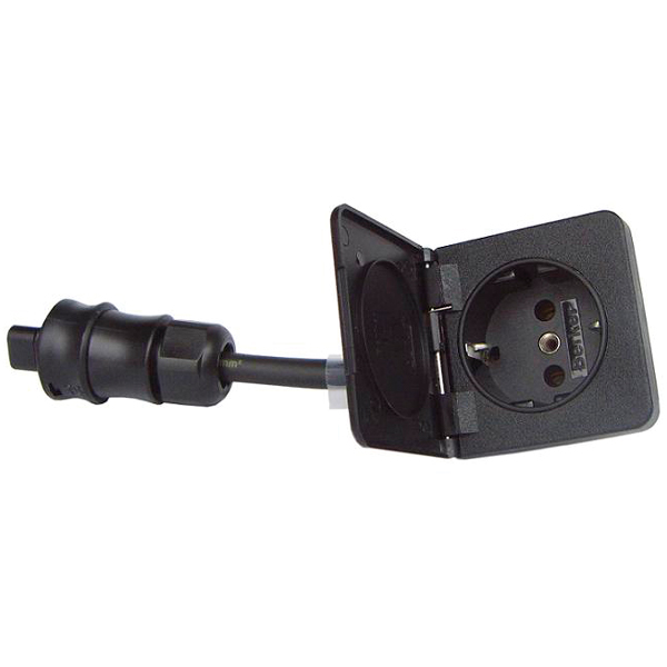 Ratio flush schuko til landstr�m med d�ksel sort 1