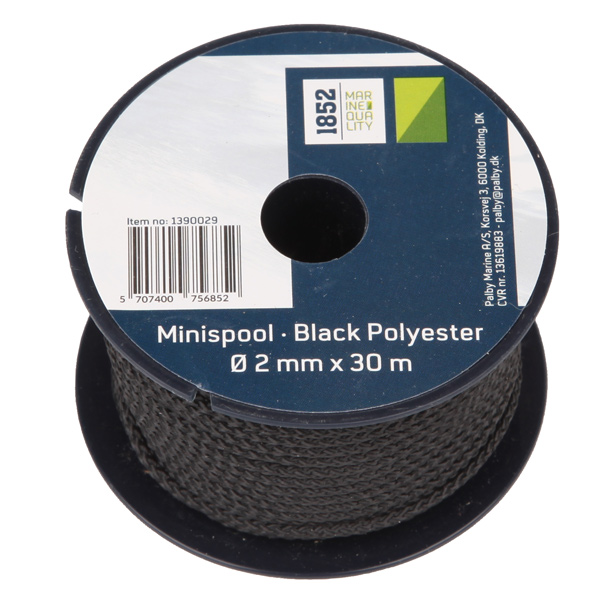 1852 minirulle sort polyester 2mm x 30m 18stk/pk