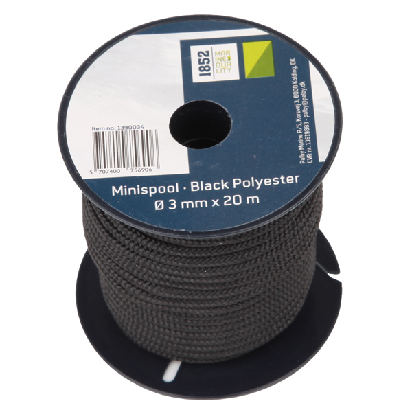 1852 minirulle sort polyester 3mm x 20m 9stk/pk