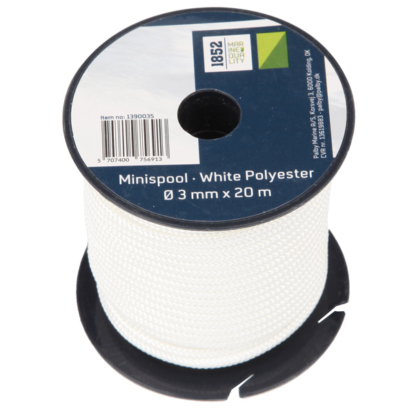 1852 minirulle hvid polyester 3mm x 20m 9stk/pk